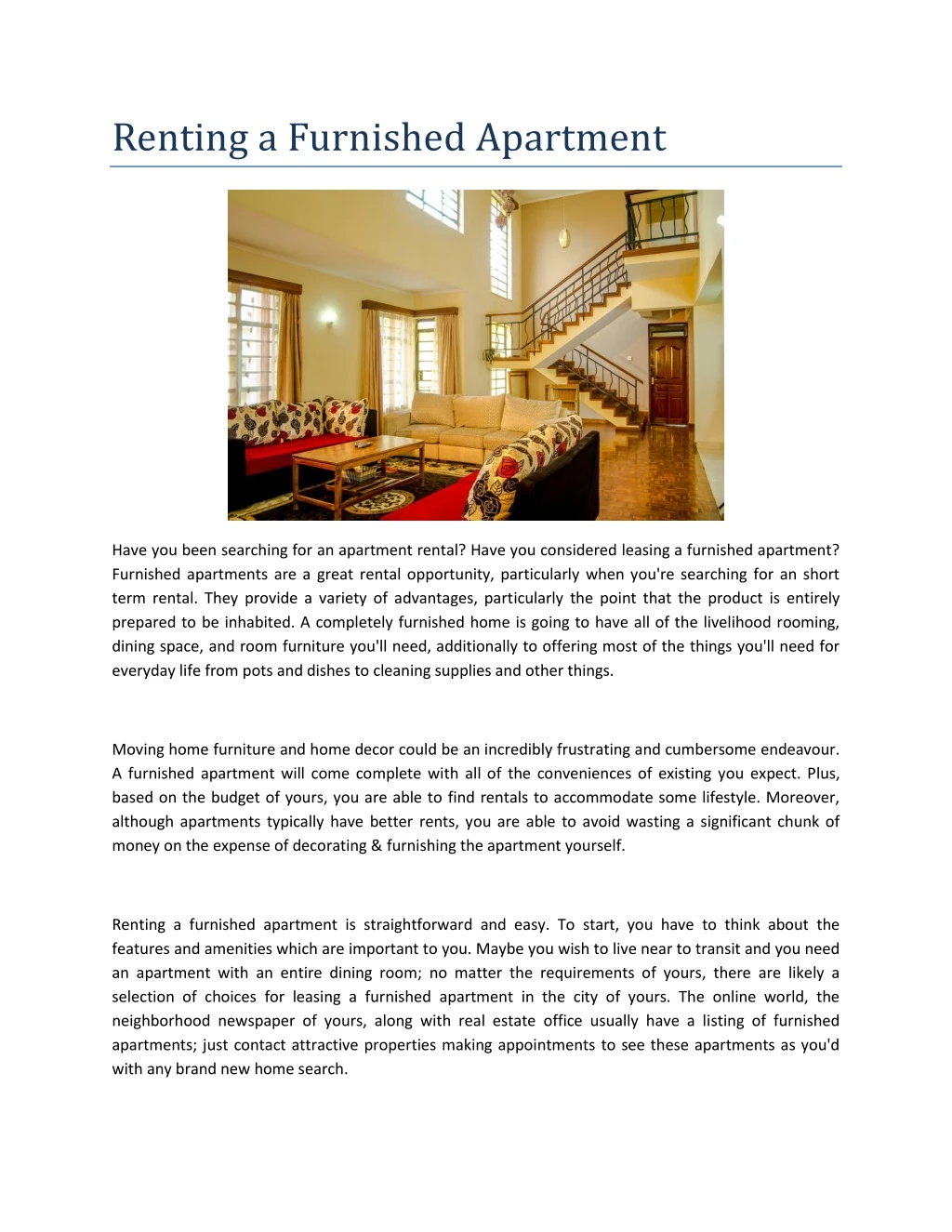 renting a furnished apartment