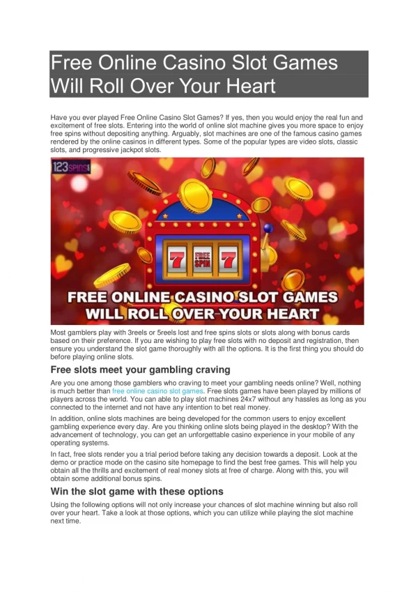 Free Online Casino Slot Games Will Roll over Your Heart