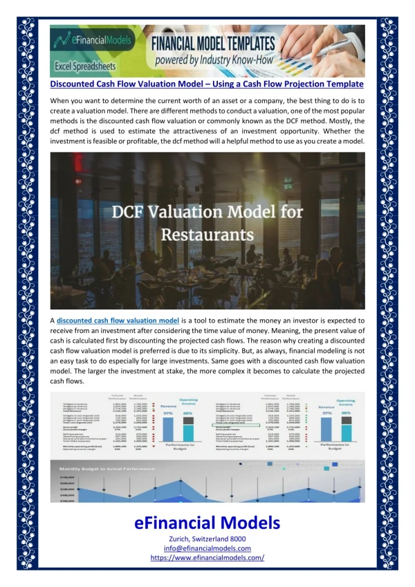 discounted cash flow valuation model using a cash