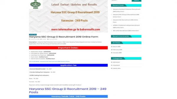 Haryana SSC Group D Recruitment 2019 Online Form