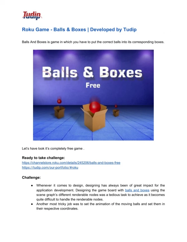 Roku Game - Balls & Boxes | Developed by Tudip