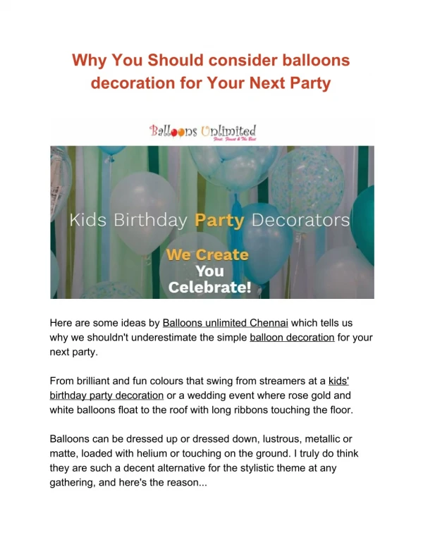why you should consider balloons decoration