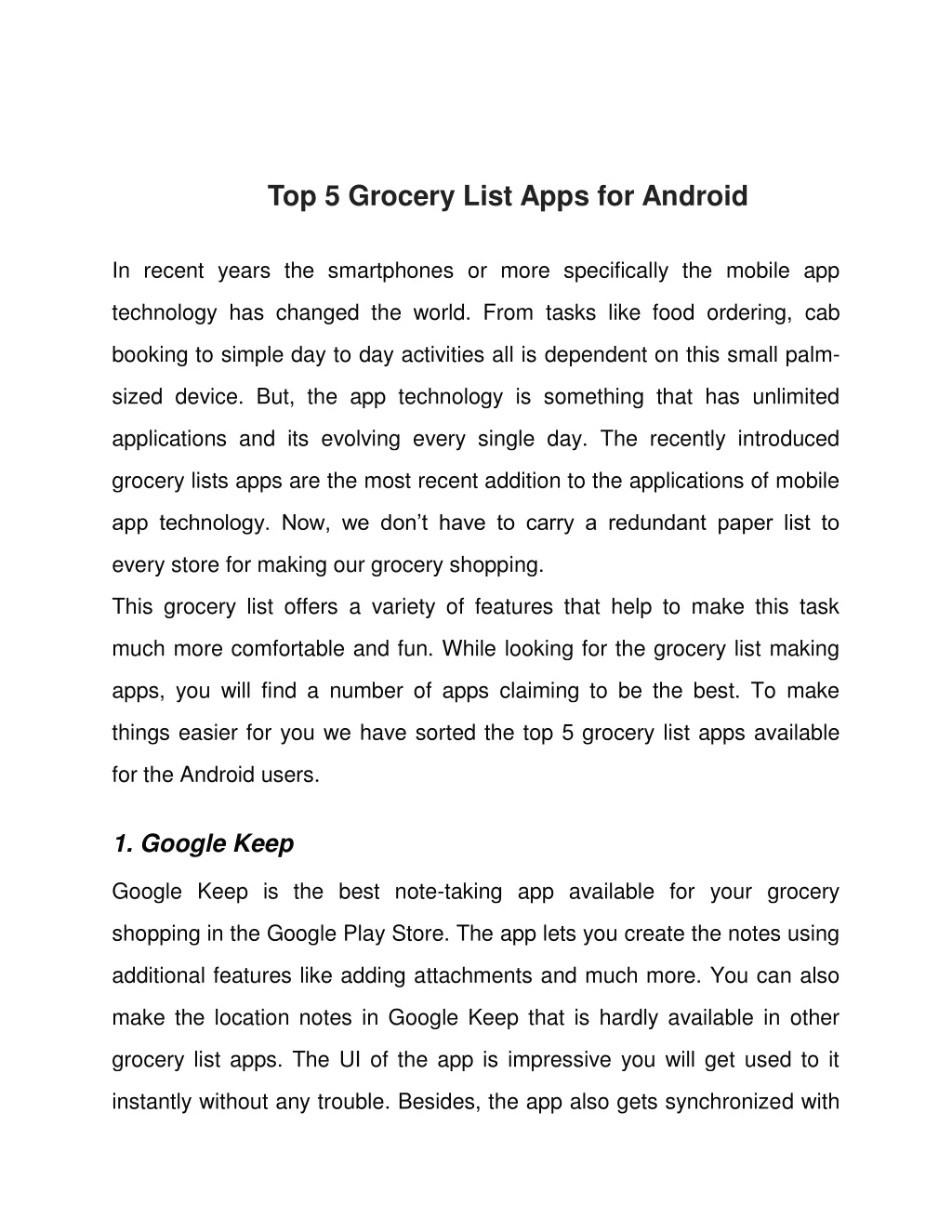 top 5 grocery list apps for android