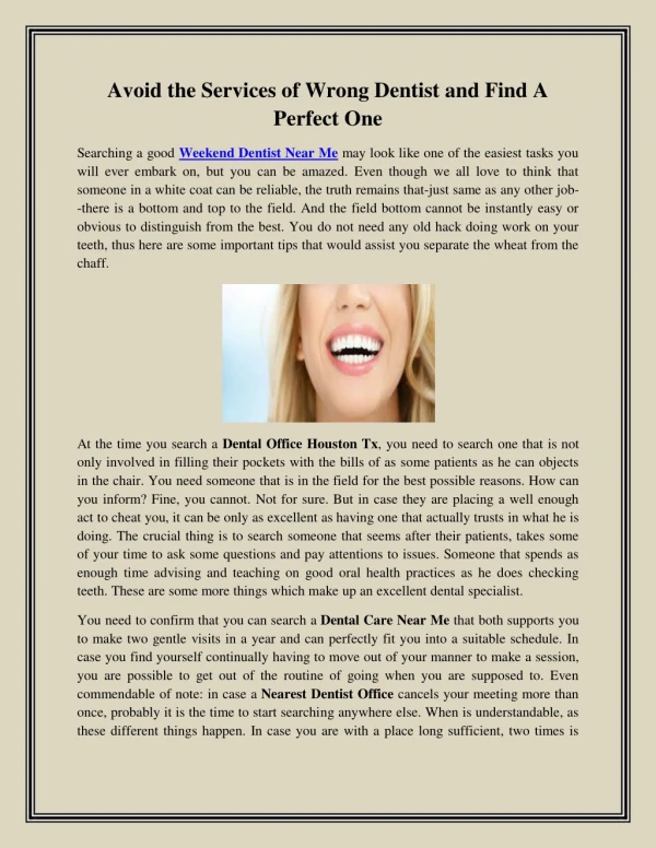 Avoid the Services of Wrong Dentist and Find A Perfect One