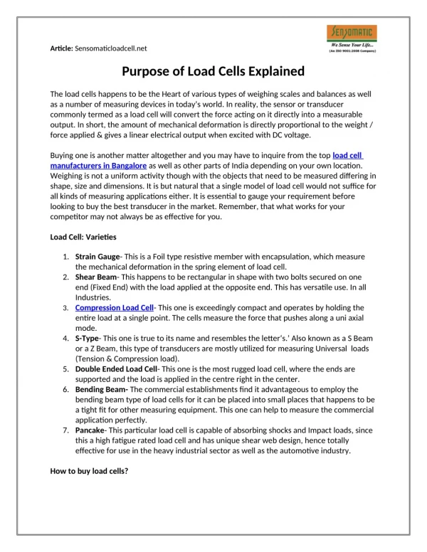 Purpose Of Load Cells Explained