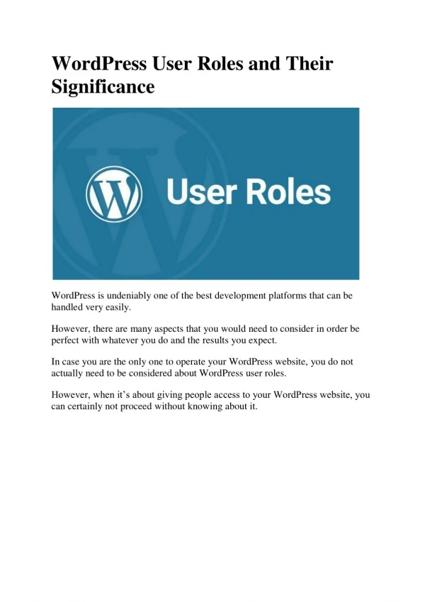 WordPress User Roles and Their Significance