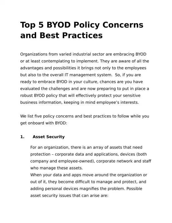 Top 5 BYOD Policy Concerns and Best Practices