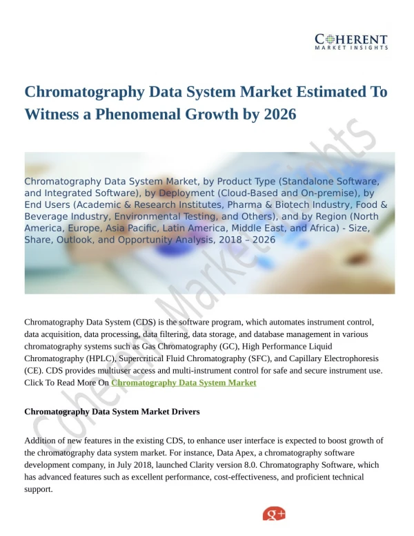 Chromatography Data System Market Estimated To Witness a Phenomenal Growth by 2026