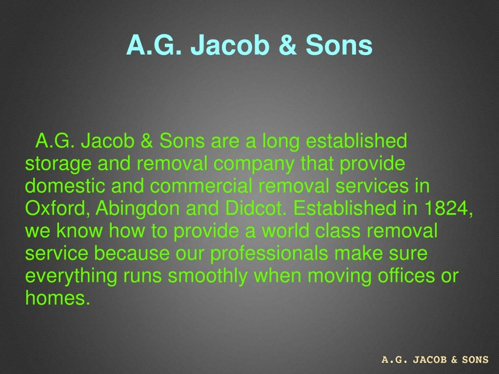 a g jacob sons