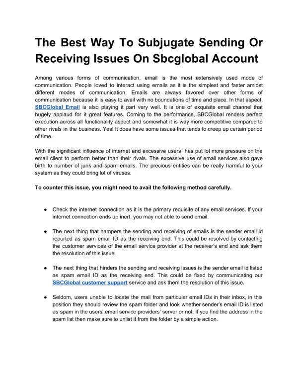 The Best Way To Subjugate Sending Or Receiving Issues On Sbcglobal Account
