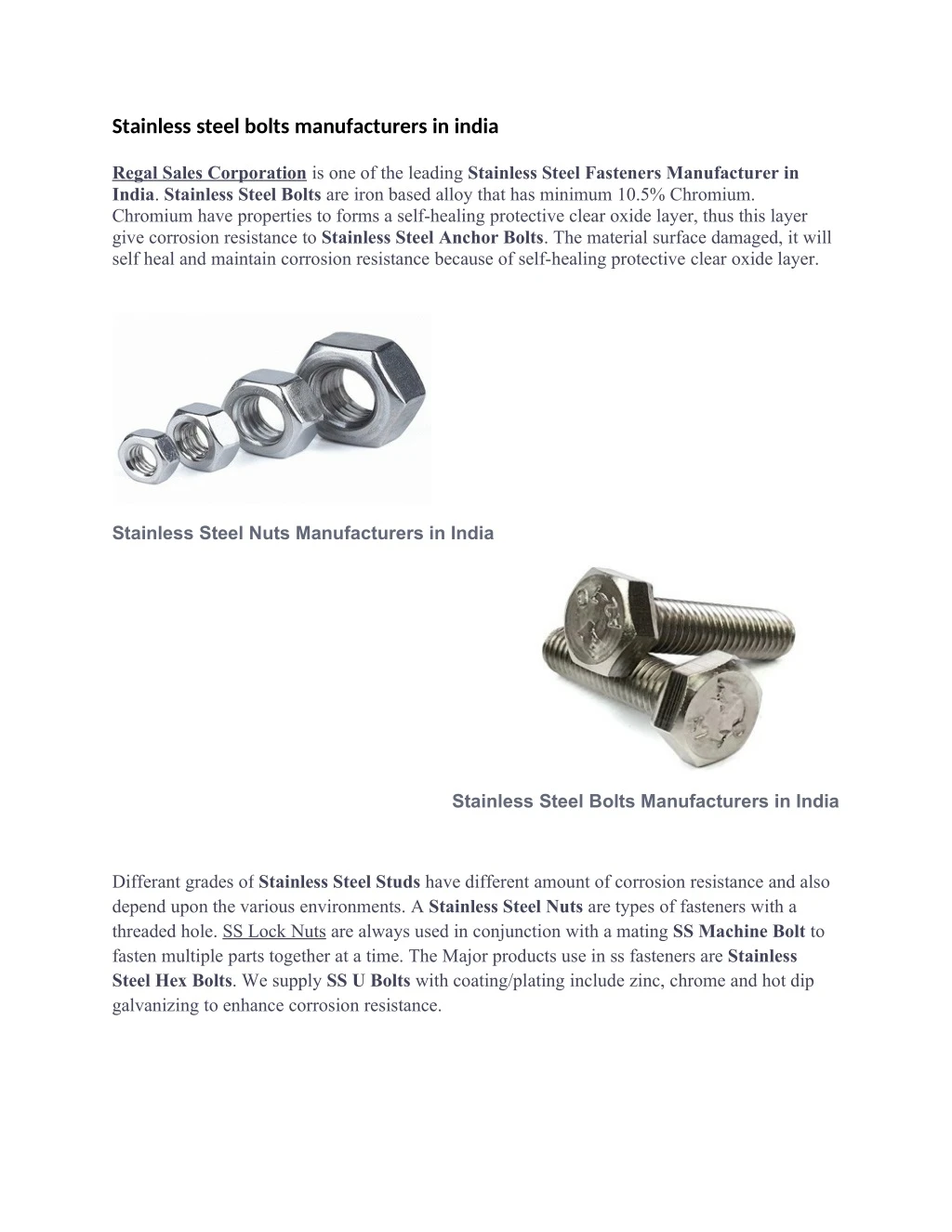 stainless steel bolts manufacturers in india
