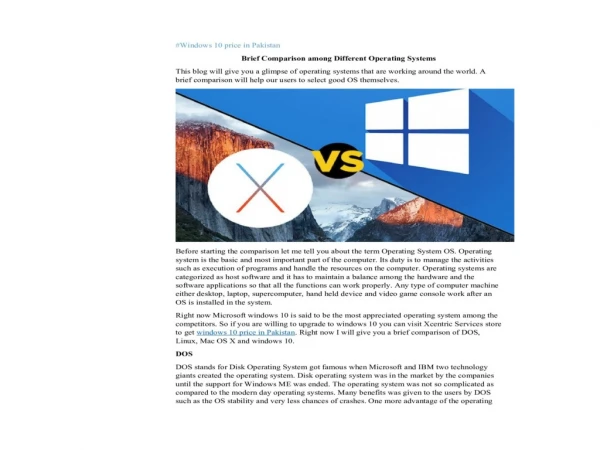 Brief Comparison among Different Operating Systems