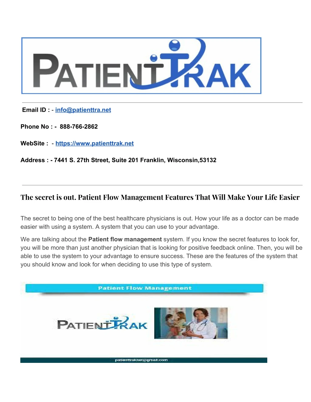 email id info@patienttra net phone