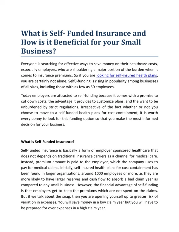What is Self- Funded Insurance and How is it Beneficial for your Small Business?