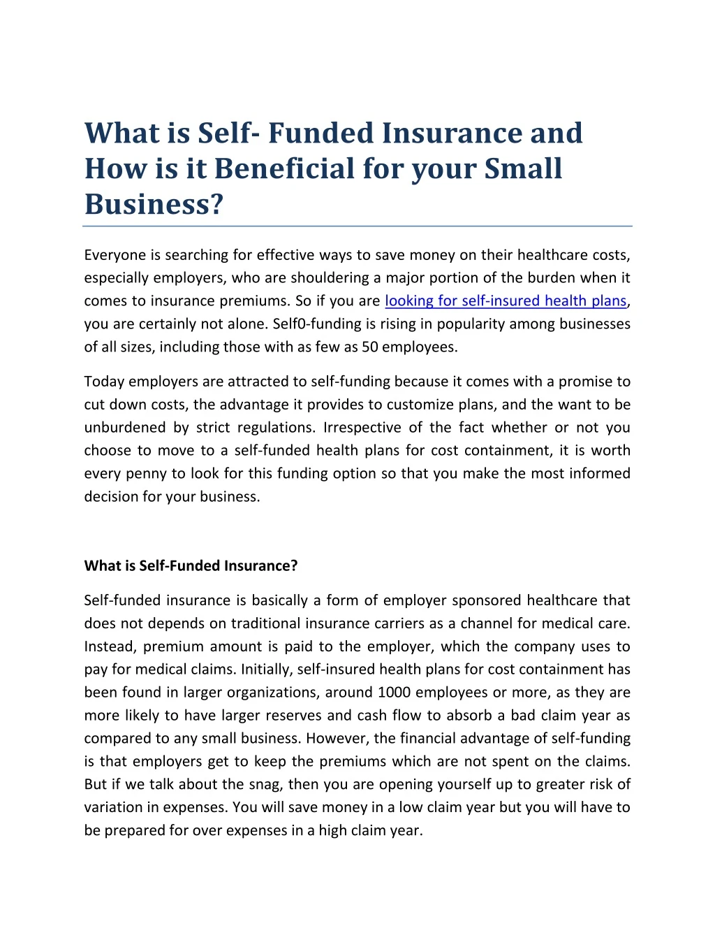 what is self funded insurance