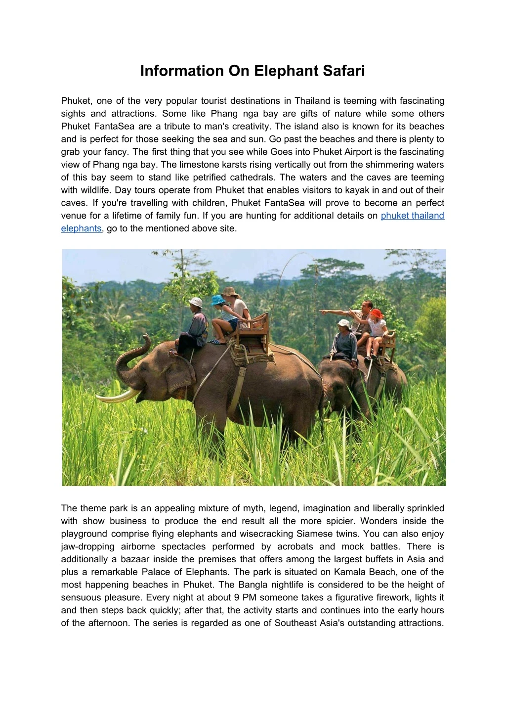 information on elephant safari phuket