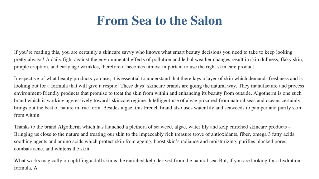 from sea to the salon
