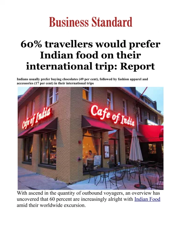 60% travellers would prefer Indian food on their international trip: Report