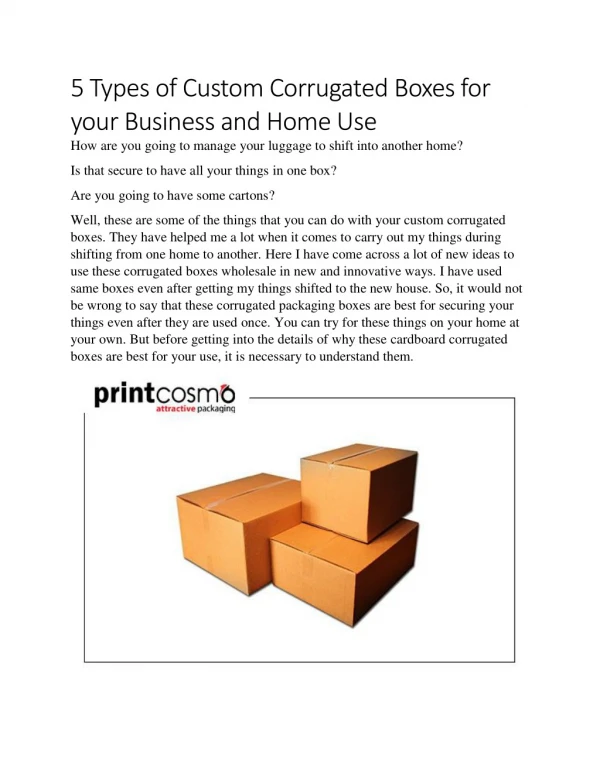 5 Types of Custom Corrugated Boxes for your Business and Home Use