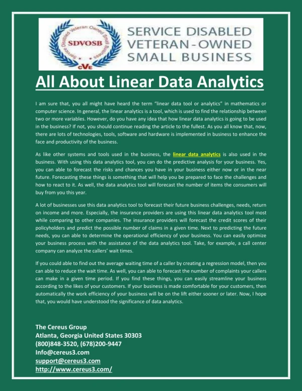 All About Linear Data Analytics