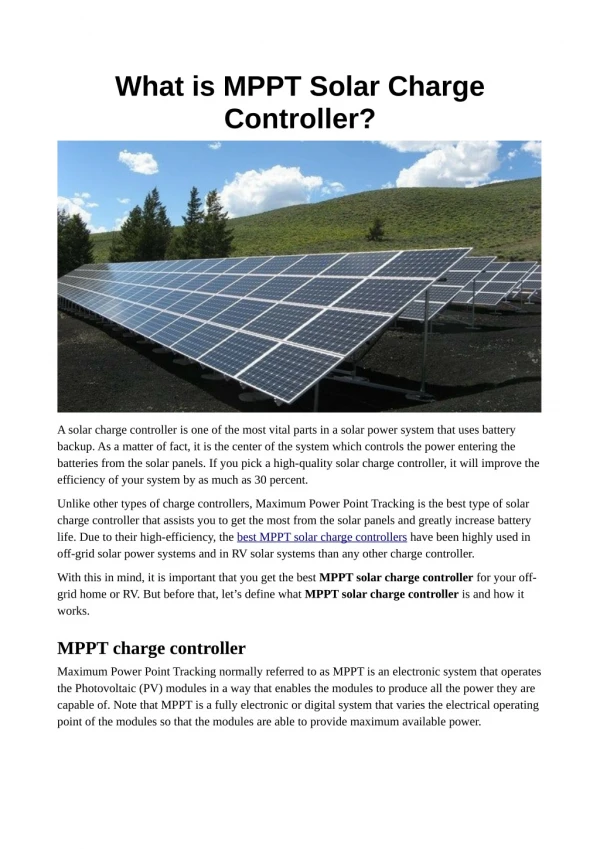What is MPPT Solar Charge Controller?