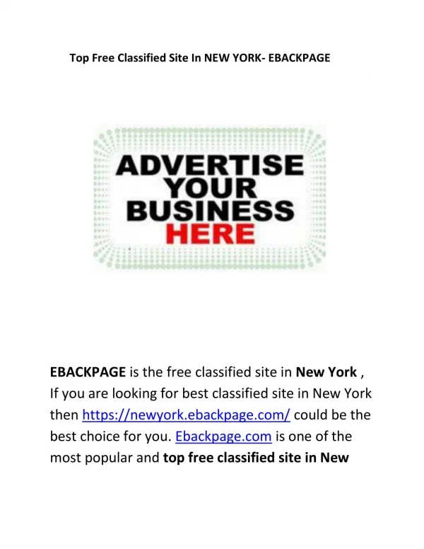Top Fee Classified Site IN NEW YORK