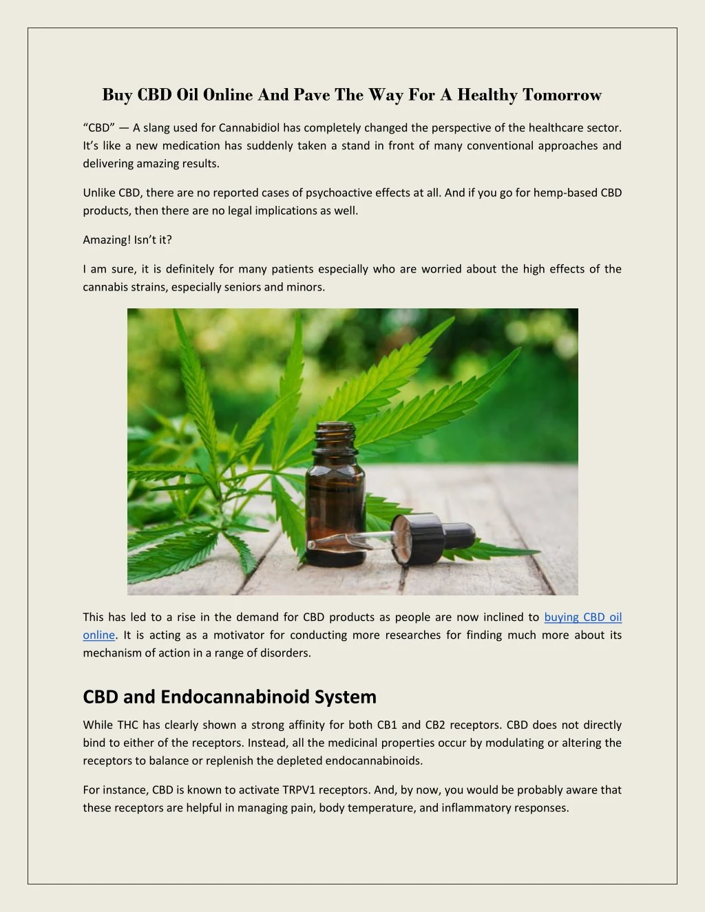 buy cbd oil online and pave the way for a healthy