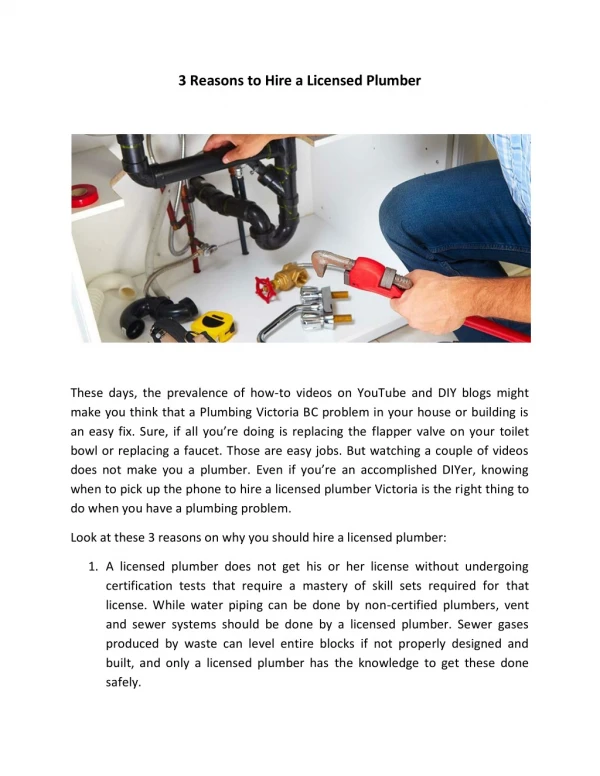 3 Reasons to Hire a Licensed Plumber