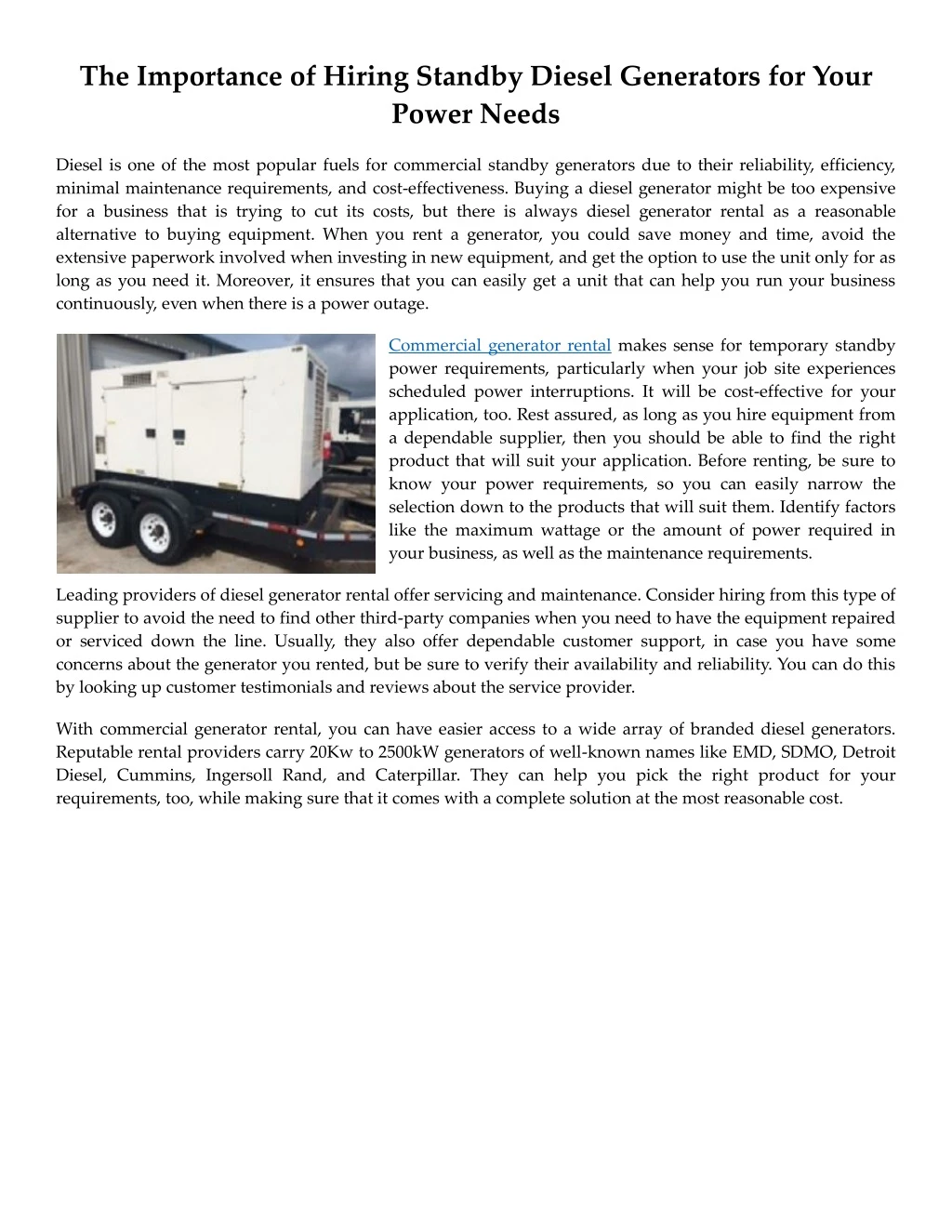 the importance of hiring standby diesel