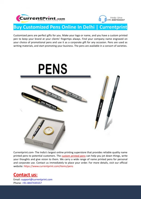 Buy Customized Pens Online In Delhi-Currentprint