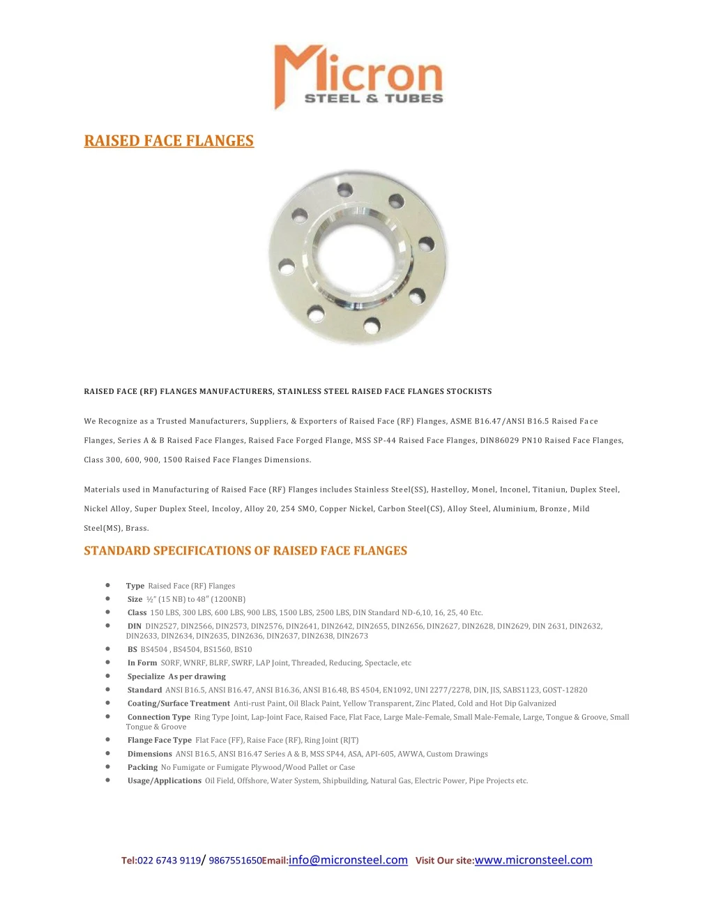 raised face flanges
