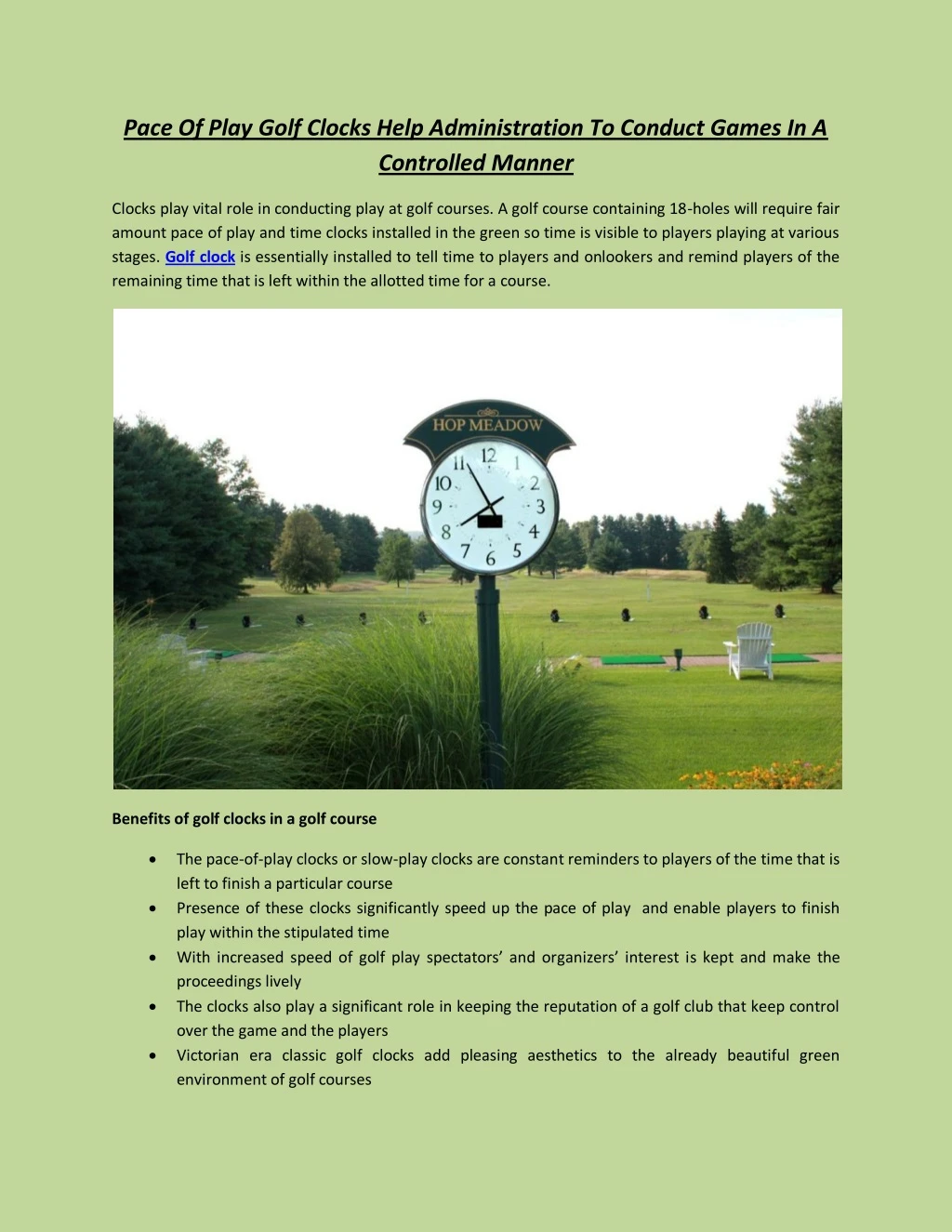 pace of play golf clocks help administration