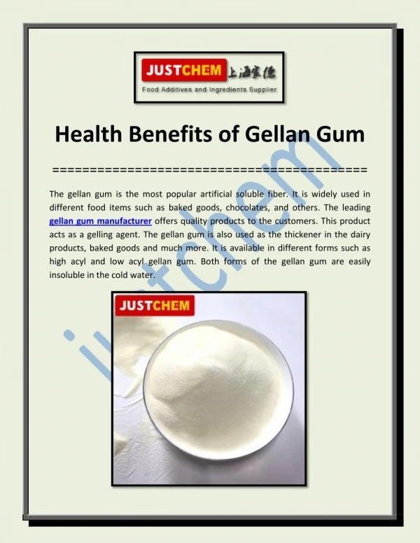 Amazing Health Benefits of Gellan Gum Powder