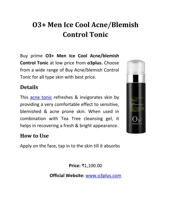 Buy O3 Men Acne/blemish Control Tonic Online