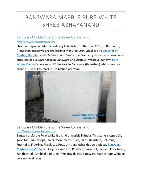 Banswara Marble Pure White Shree Abhayanand