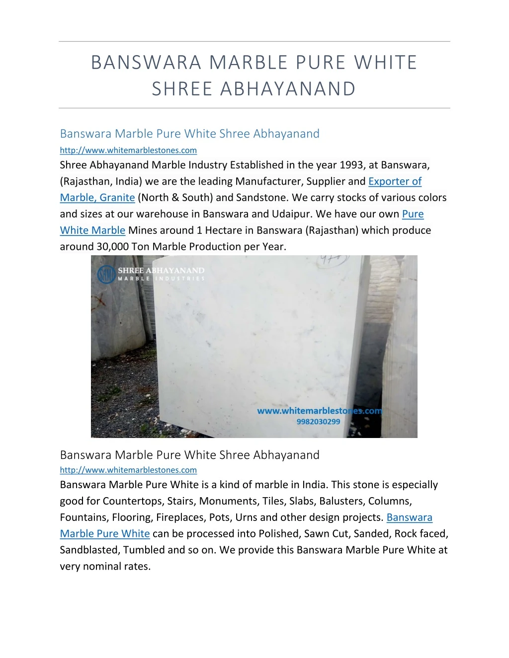 banswara marble pure white shree abhayanand