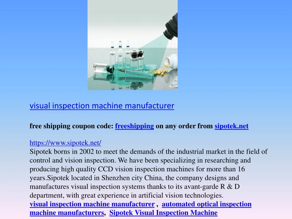 visual inspection machine manufacturer free