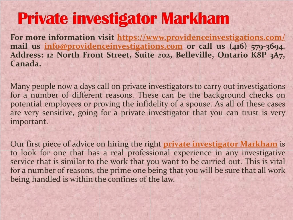 private investigator markham