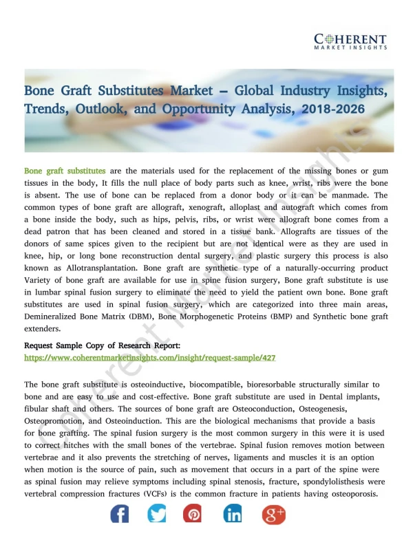 Bone Graft Substitutes Market – Global Industry Insights, Trends, and Analysis, 2018-2026