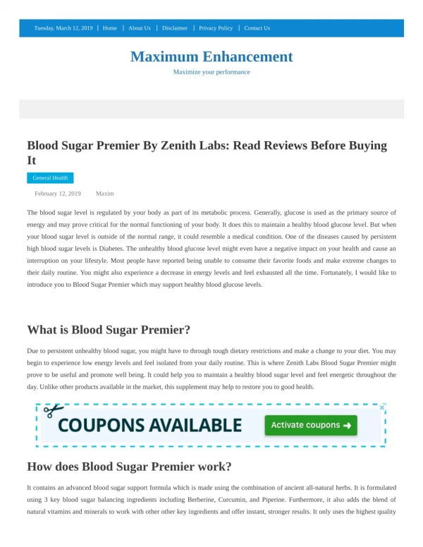 Blood Sugar Premier Review 2019
