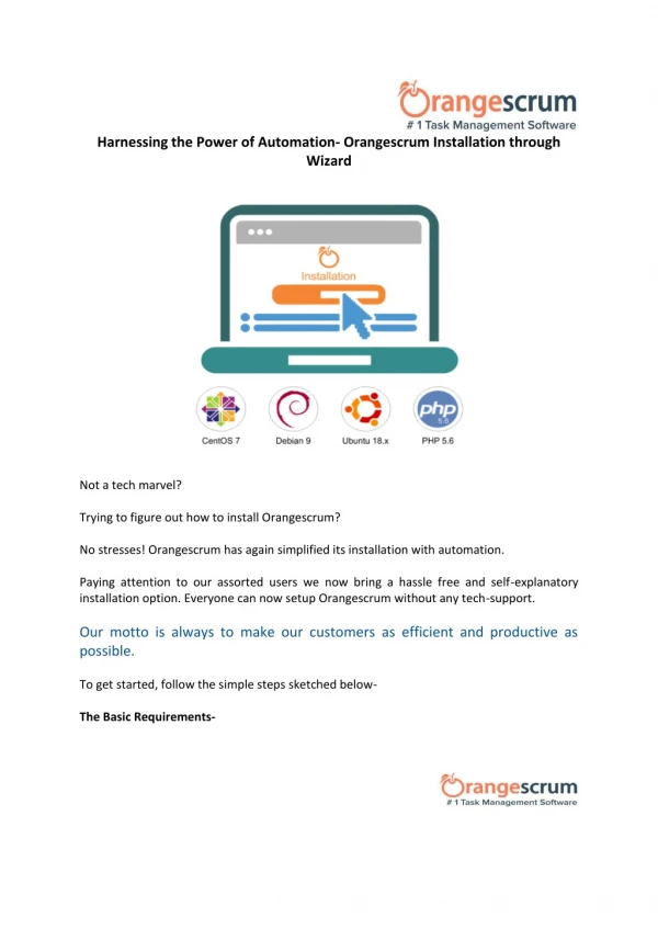 Harnessing the Power of Automation- Orangescrum Installation through Wizard
