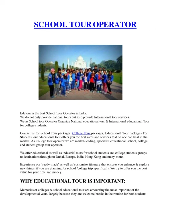 School Tour Operator | College tour | Educational Tour Operators