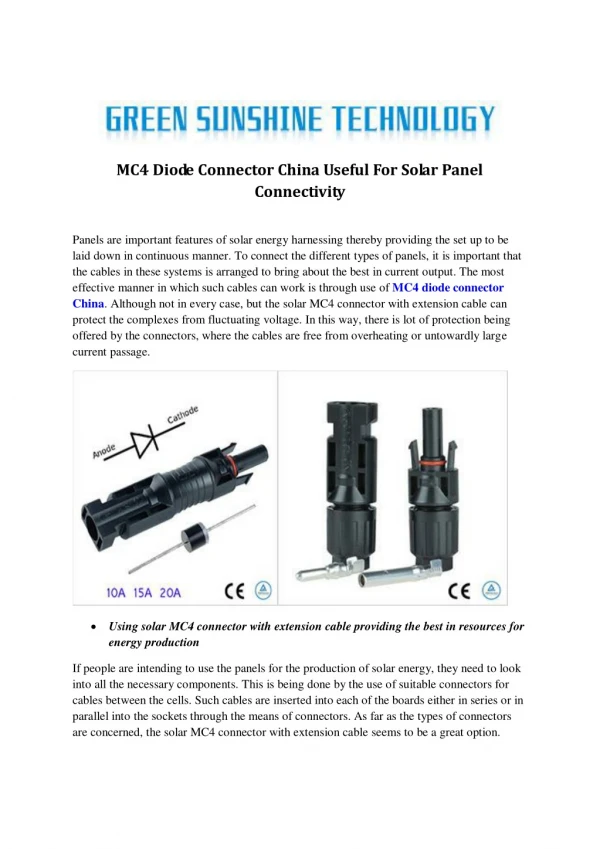 Mc4 Diode Connector China