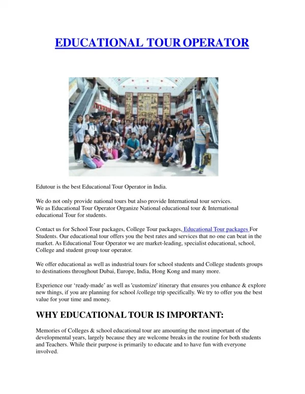 Educational Tour Operator | school tour packages | college tour