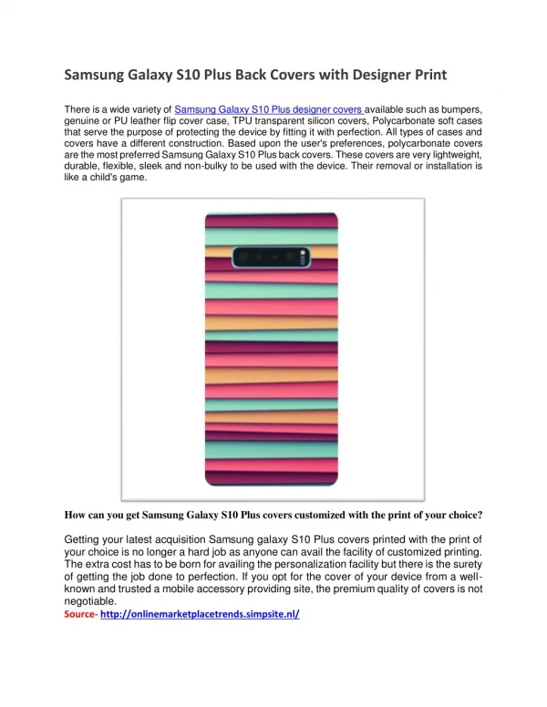 Samsung Galaxy S10 Plus back covers with designer print