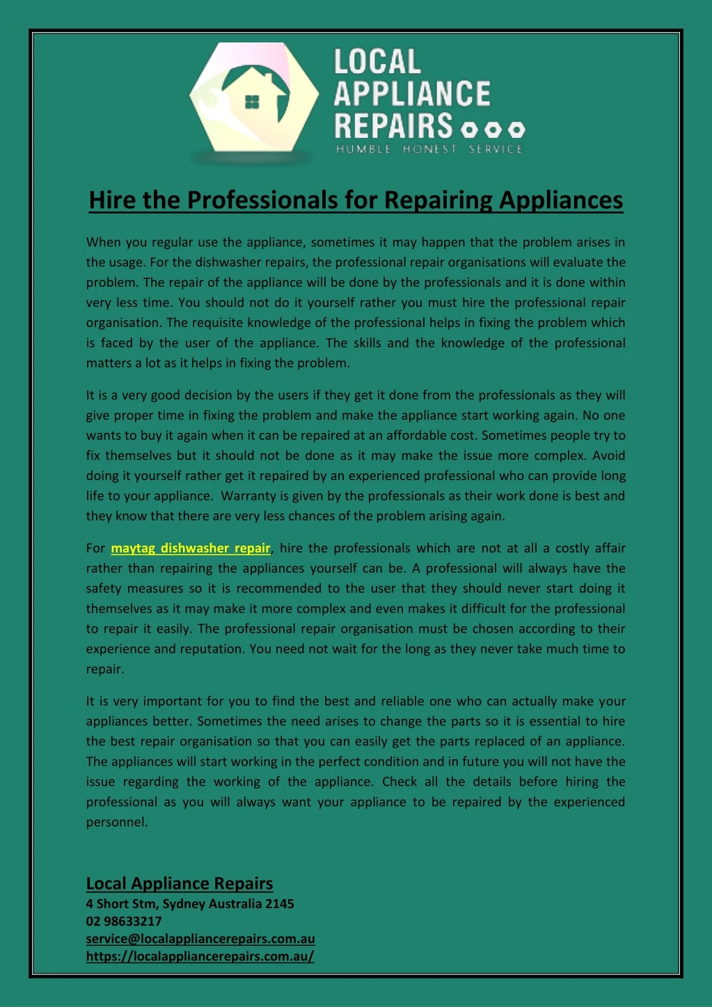 hire the professionals for repairing appliances