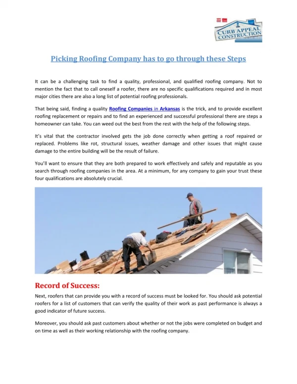 Picking Roofing Company has to go through these Steps