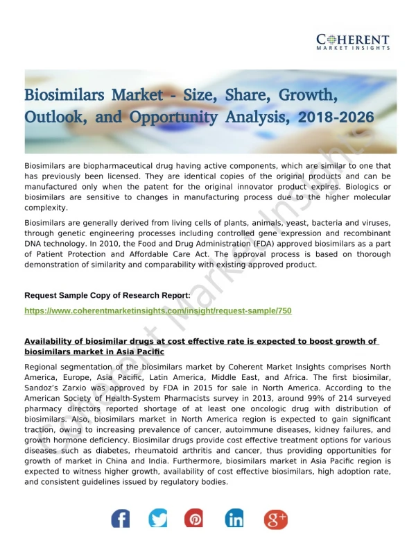 Biosimilars Market Necessity And Demand 2018 to 2026