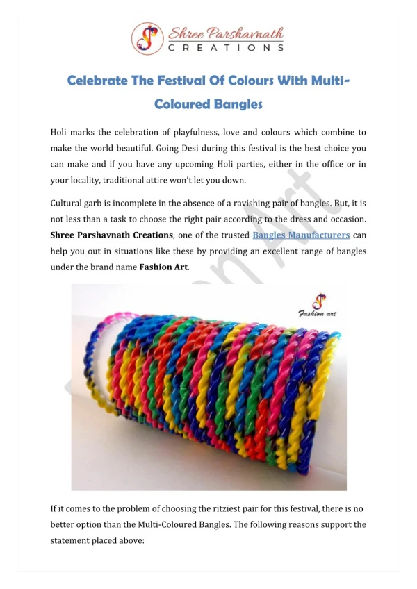 Celebrate The Festival Of Colours With Multi-Coloured Bangles