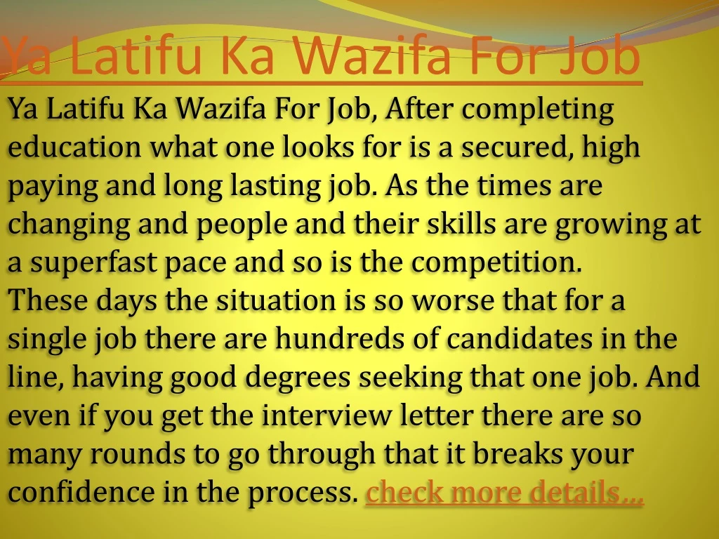 ya latifu ka wazifa for job